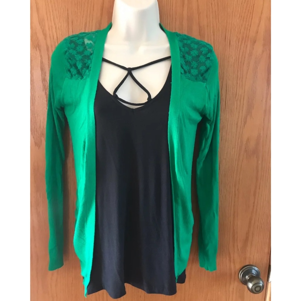 kelly green design lace cardigan